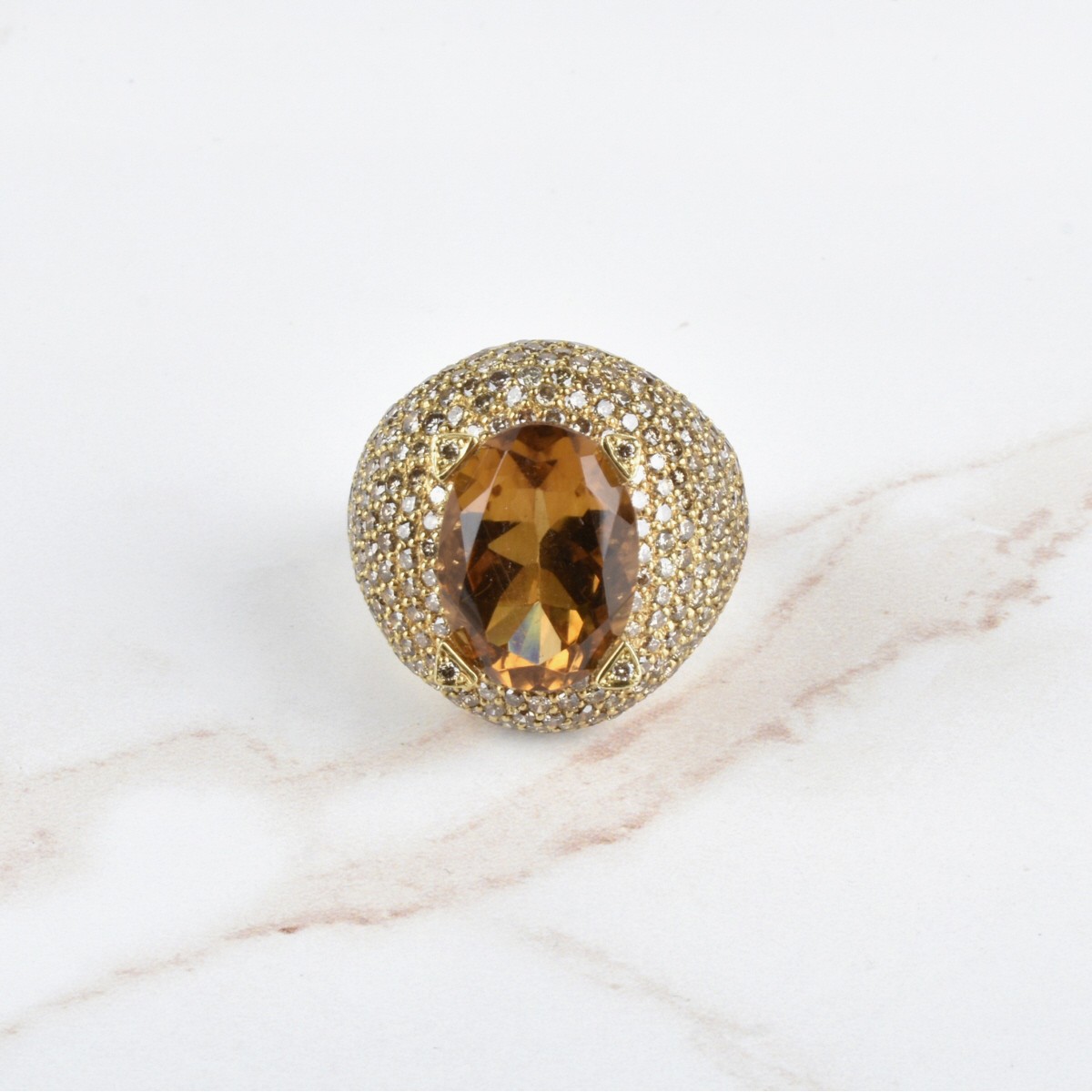 Citrine, Diamond and 18K Ring