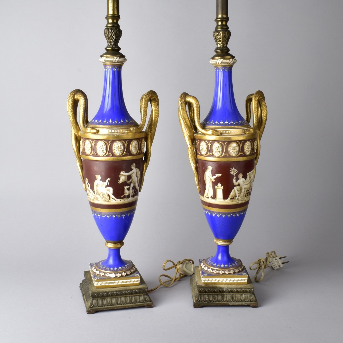 19C Old Paris Porcelain Urn Lamps