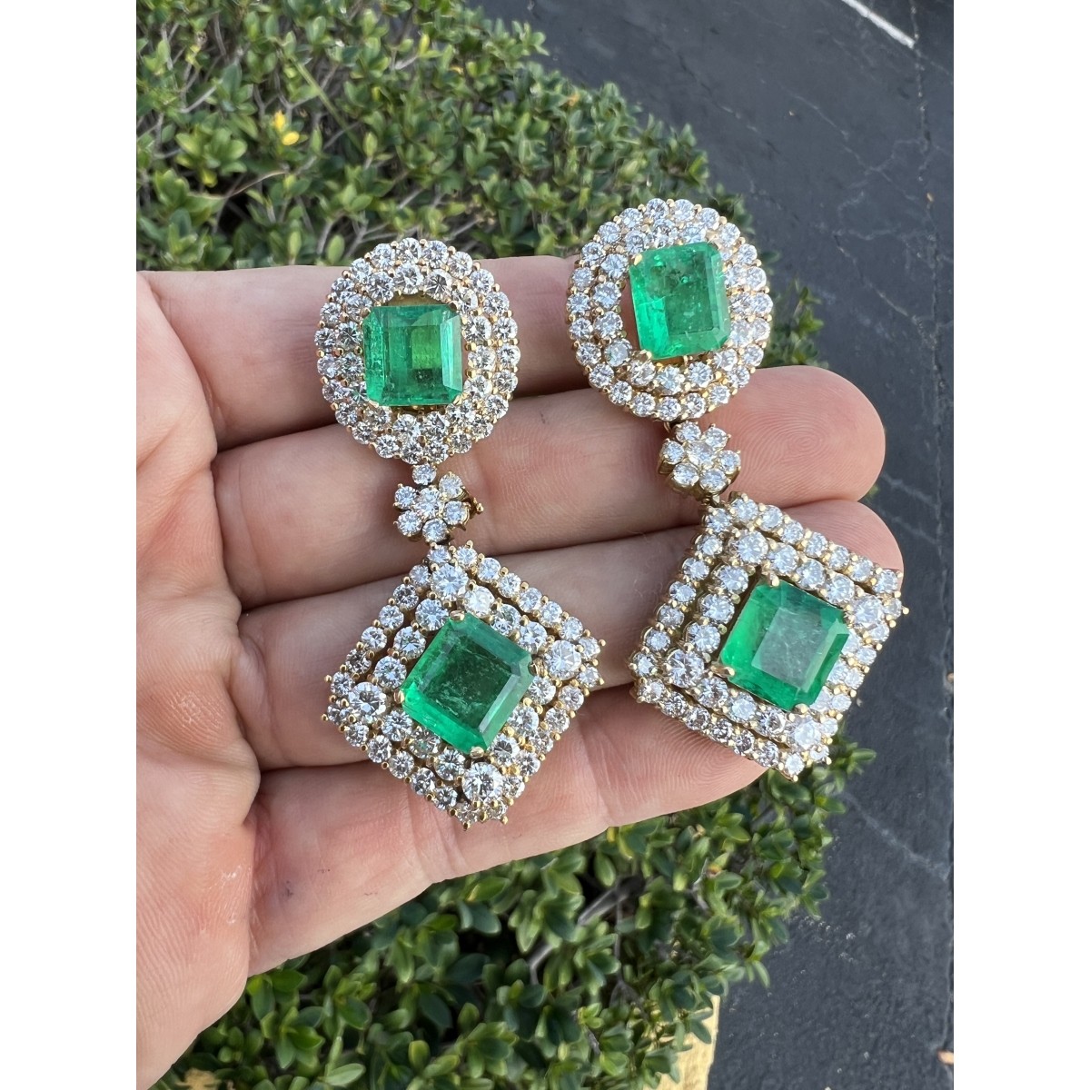 Emerald, Diamond and 18K Earrings