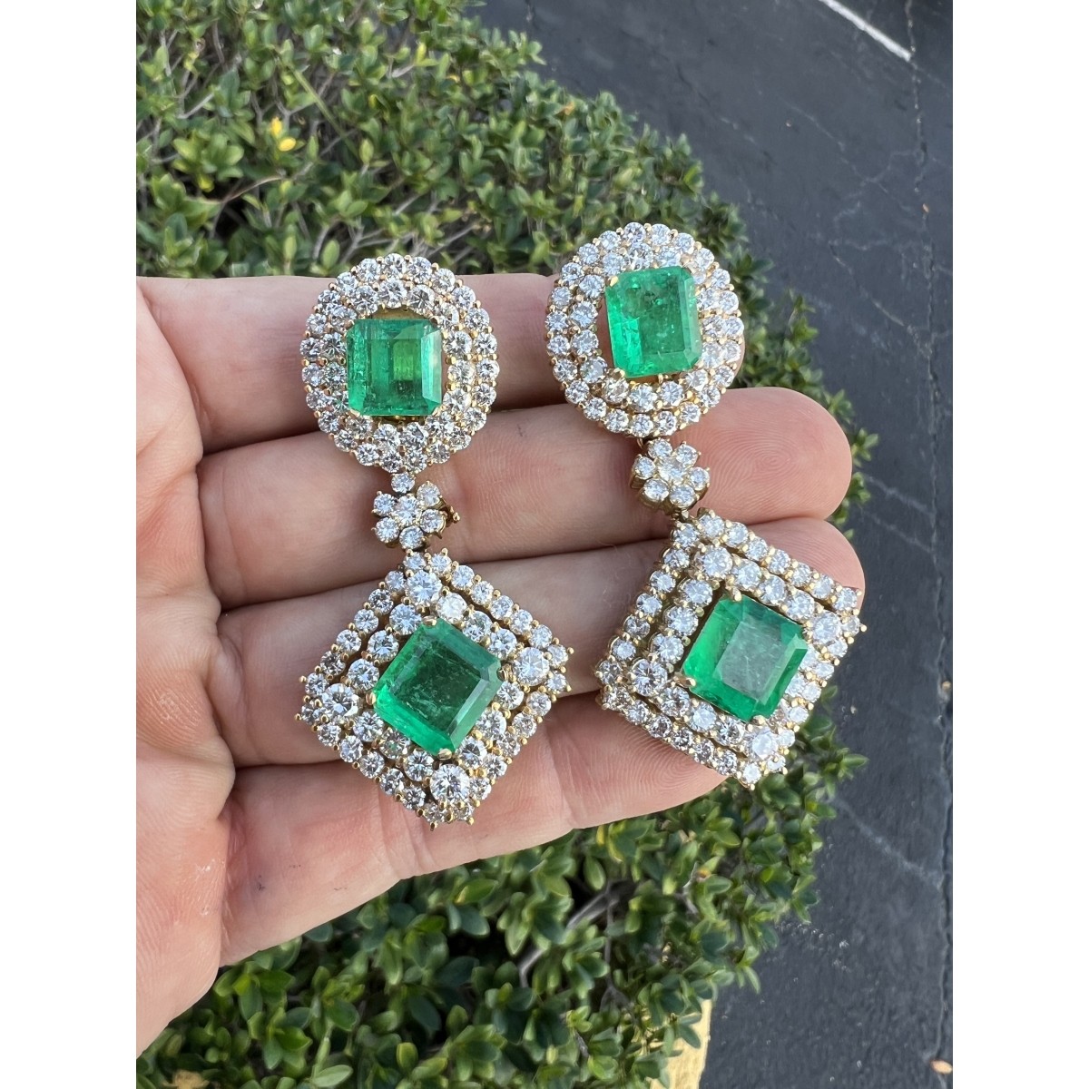 Emerald, Diamond and 18K Earrings