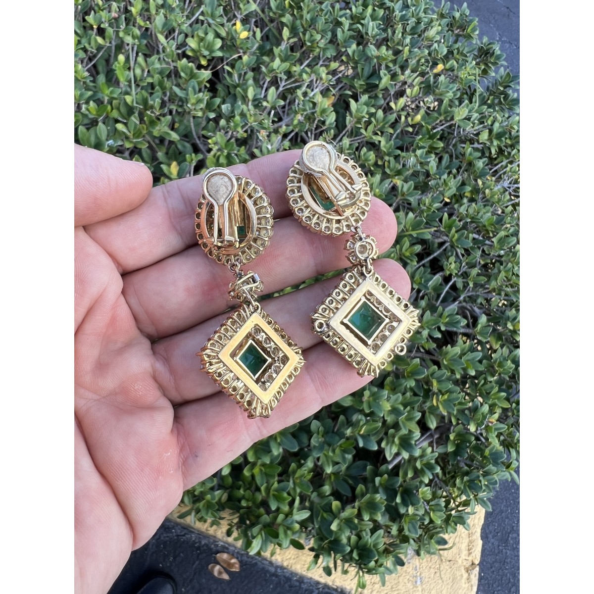 Emerald, Diamond and 18K Earrings