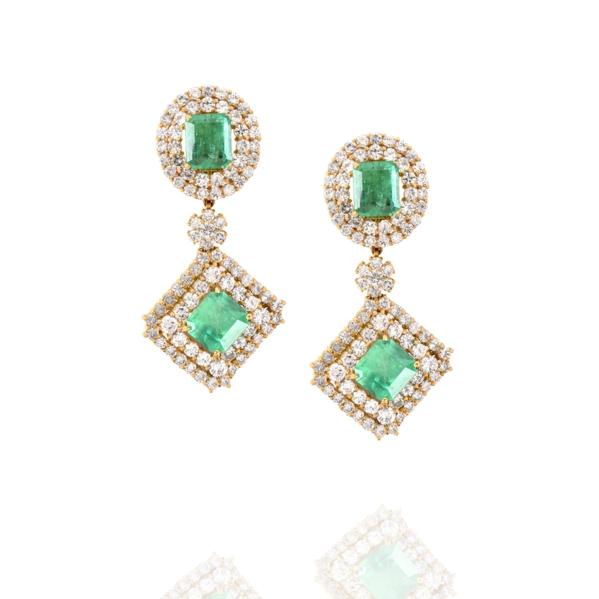 Emerald, Diamond and 18K Earrings