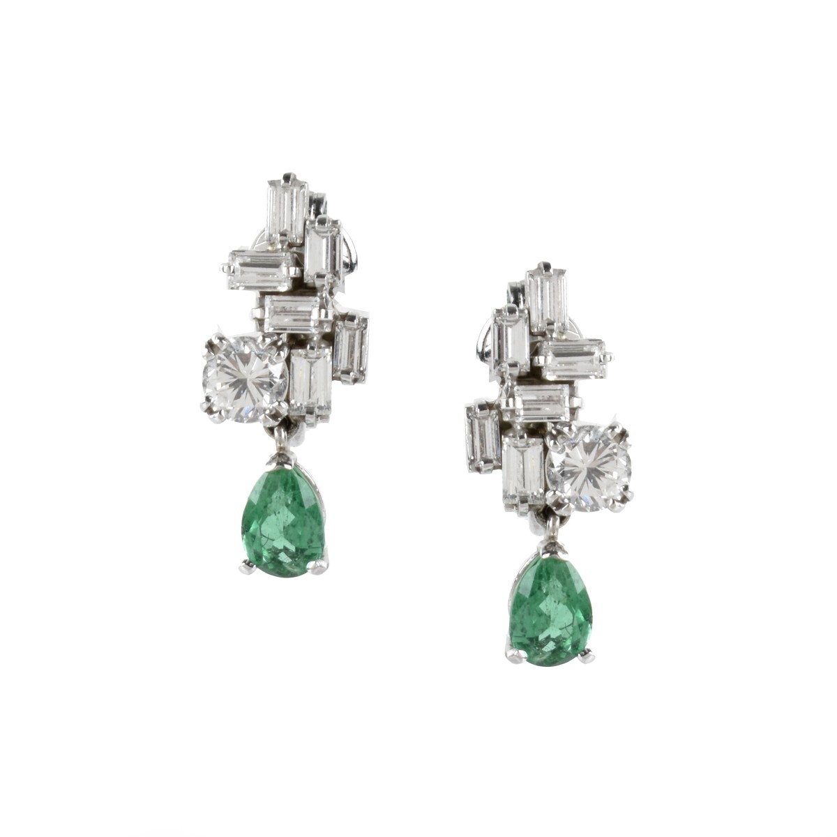 Emerald, Diamond and 14K Ear Clips