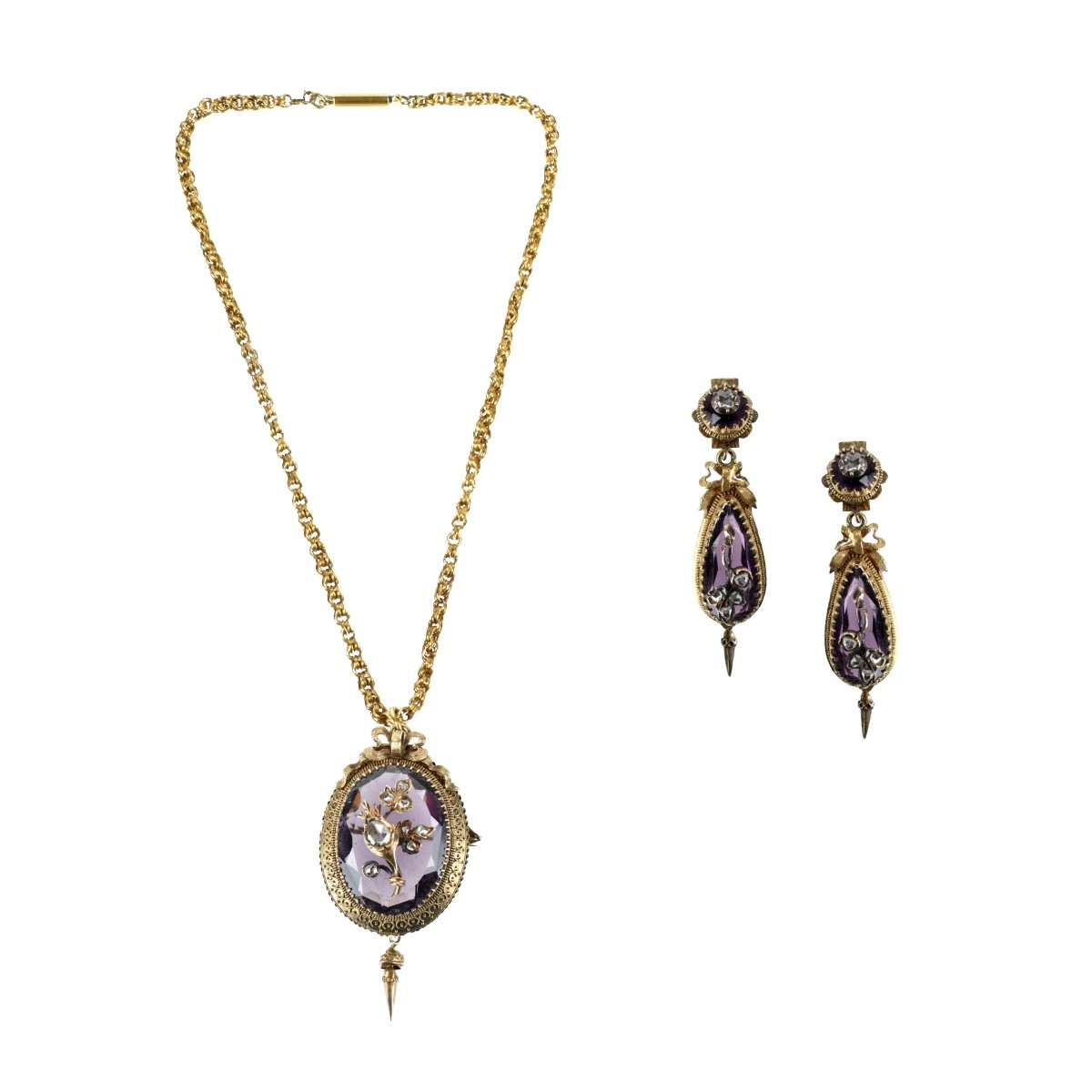 Amethyst, Diamond and 14K Jewelry Suite