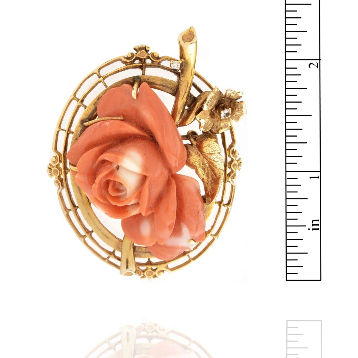 Coral, Diamond and 14K Pendant