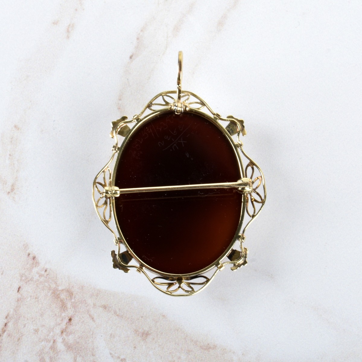 Victorian Agate and 14K Cameo Pendant