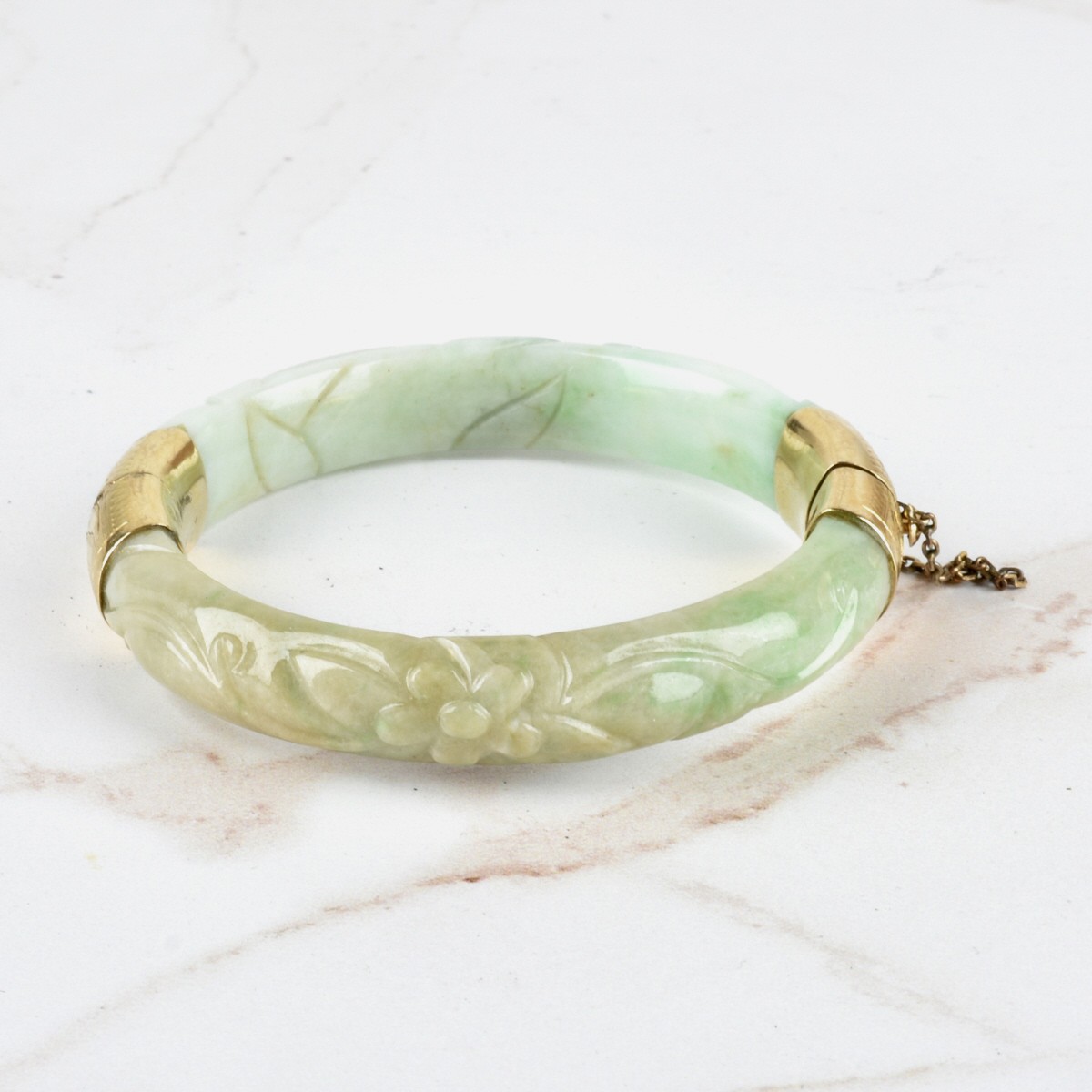 Jade and 14K Bangle Bracelet