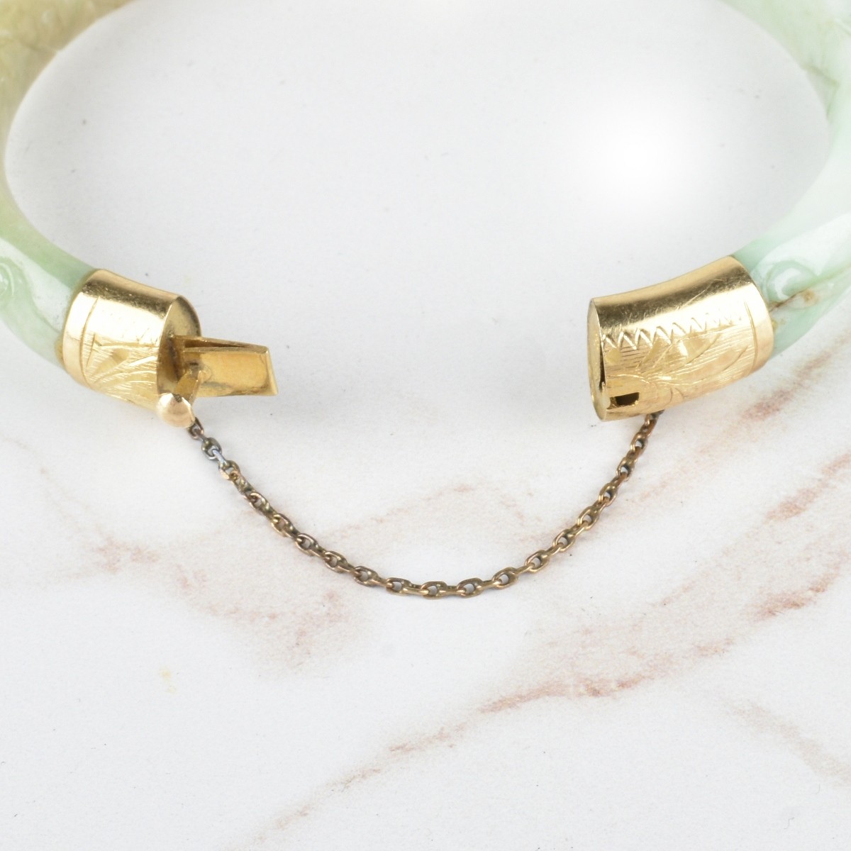 Jade and 14K Bangle Bracelet