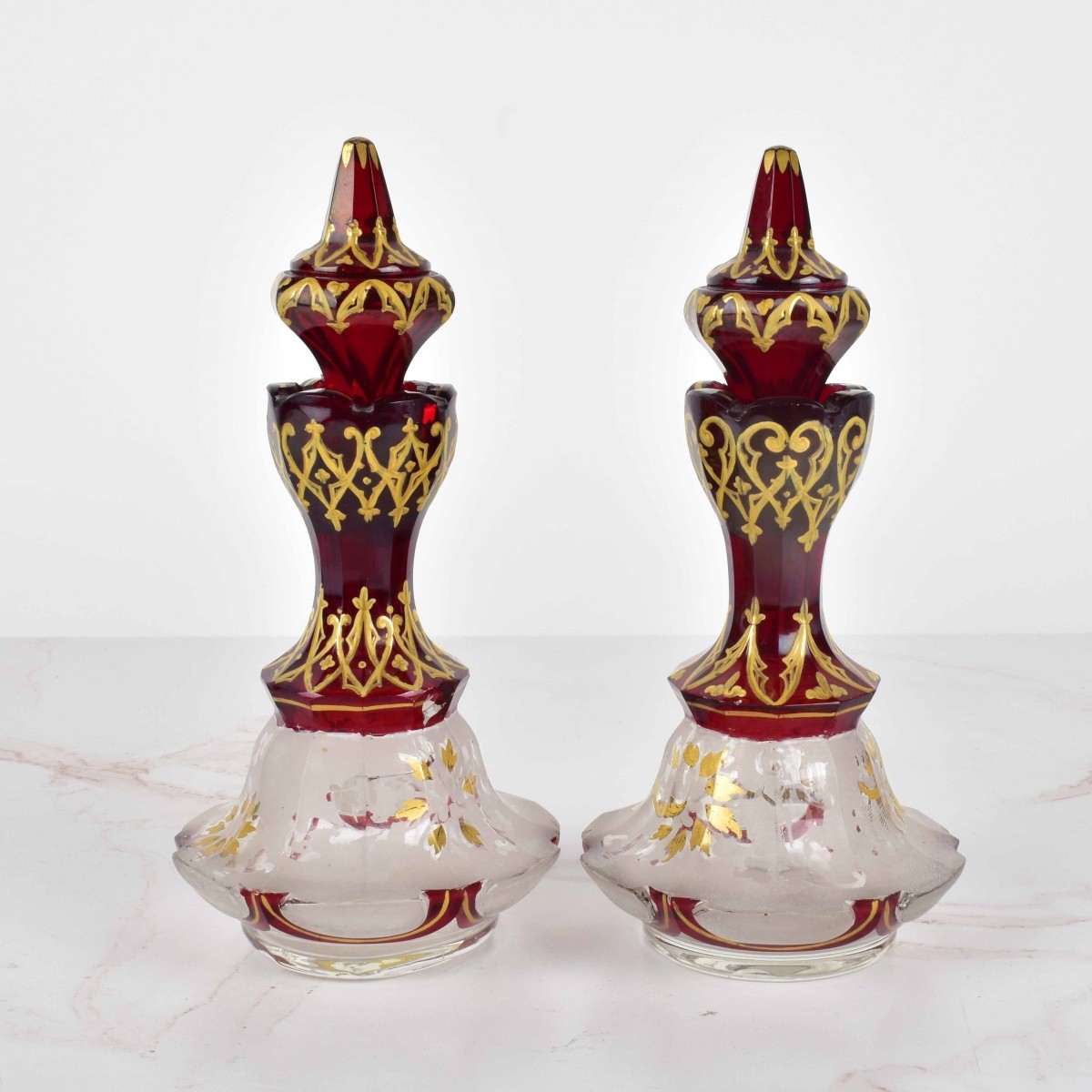 Pair of 19th C. Bohemian Perfume Bottles