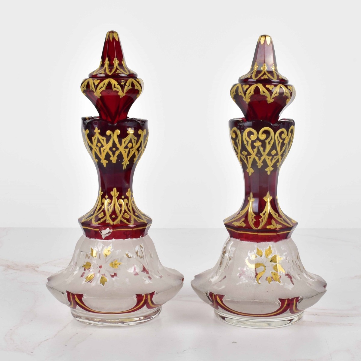 Pair of 19th C. Bohemian Perfume Bottles