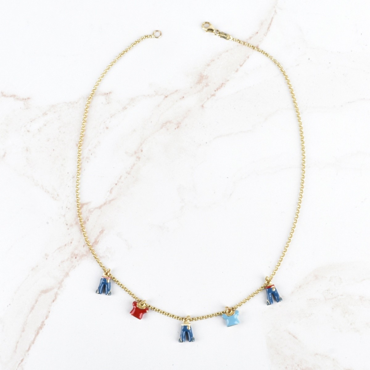 Fu Foo Enamel and 14K Necklace