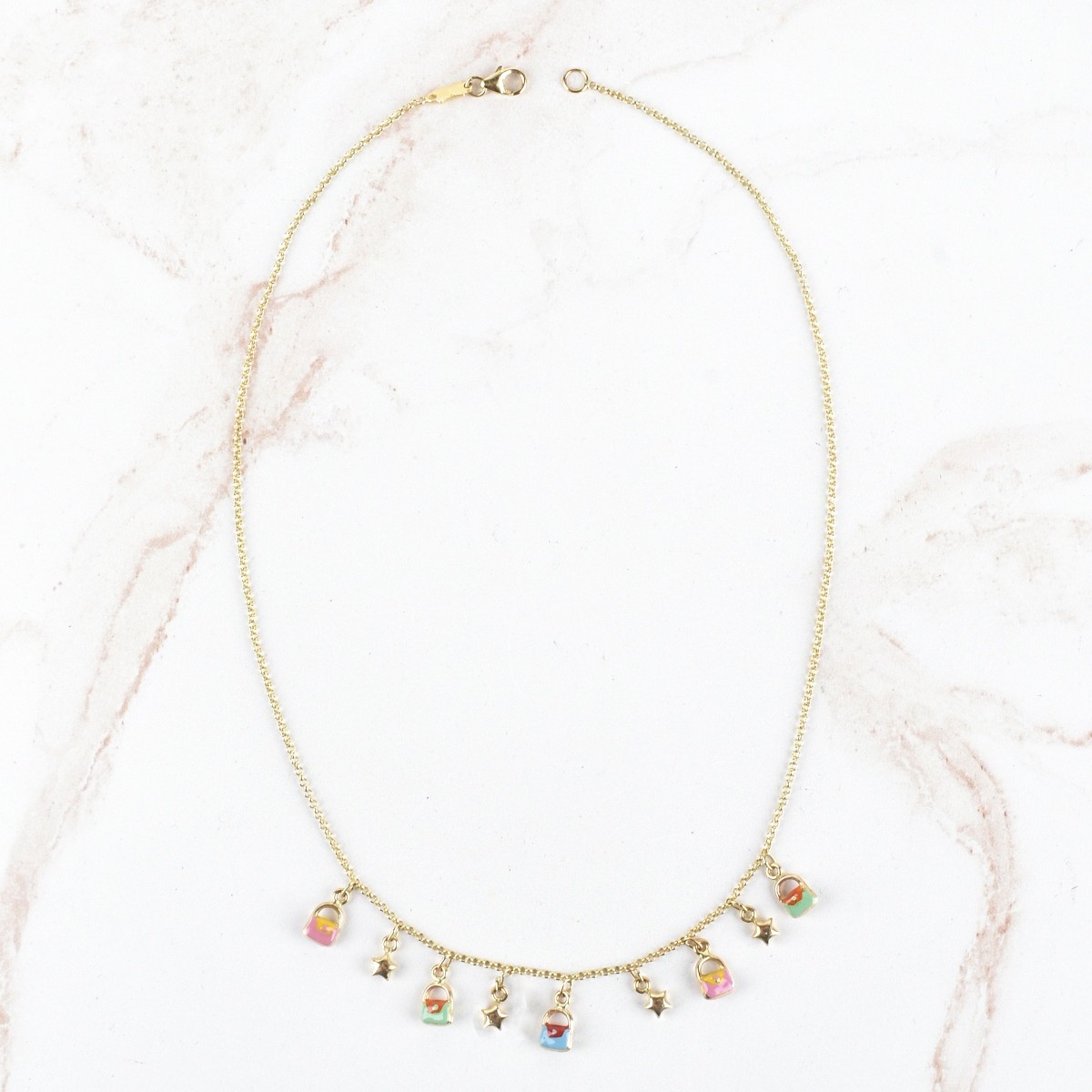 Fu Foo Enamel and 14K Necklace