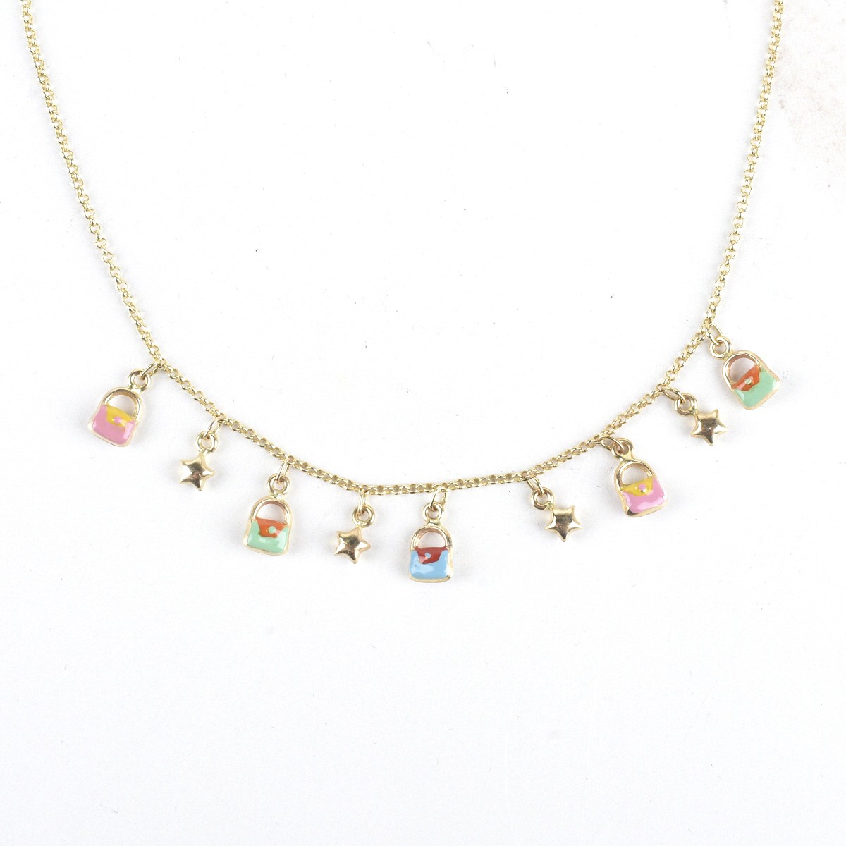 Fu Foo Enamel and 14K Necklace