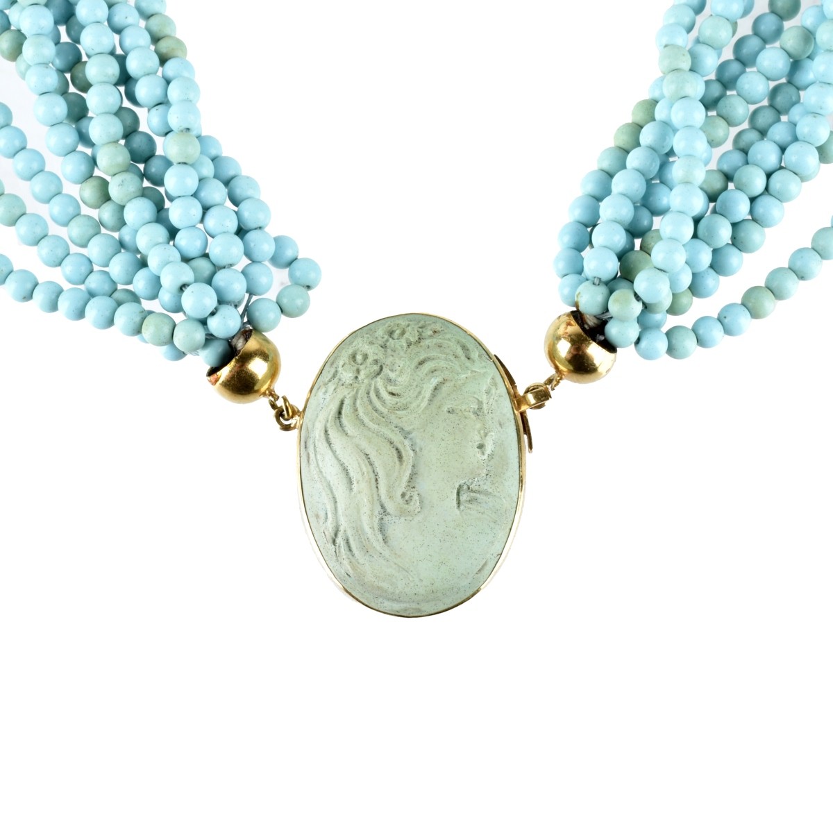 Turquoise, 14K and Cameo Necklace