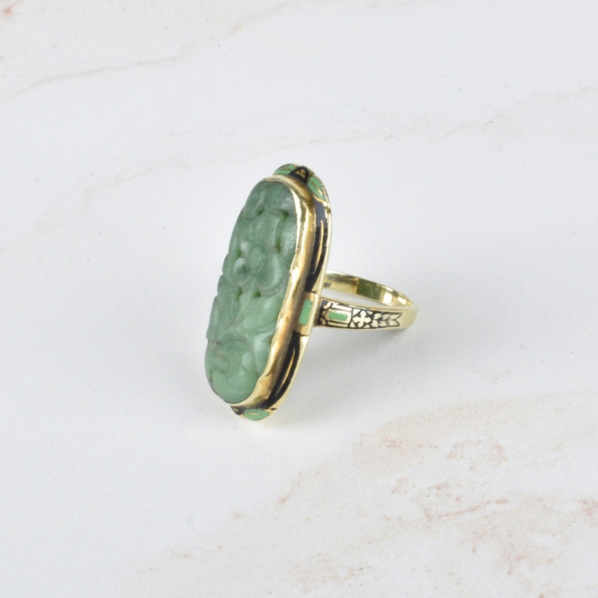 Art Deco Jade and 14K Ring