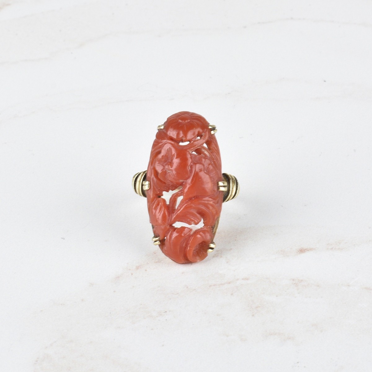 Red Coral and 14K Ring