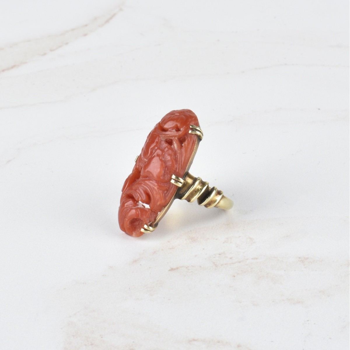 Red Coral and 14K Ring