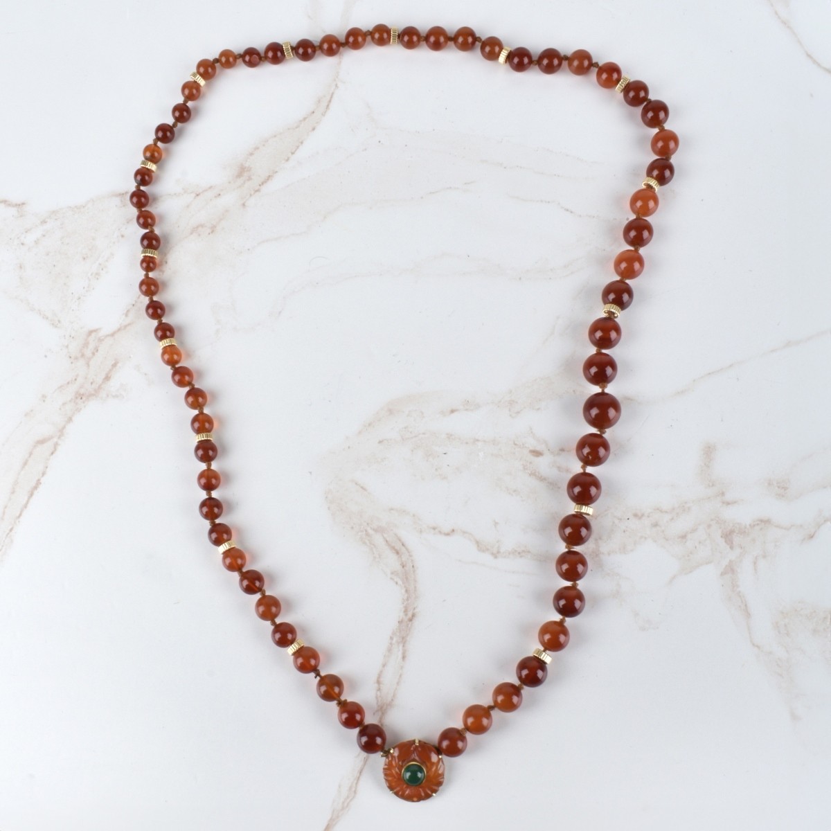 Carnelian, Chrysoprase and 14K Necklace