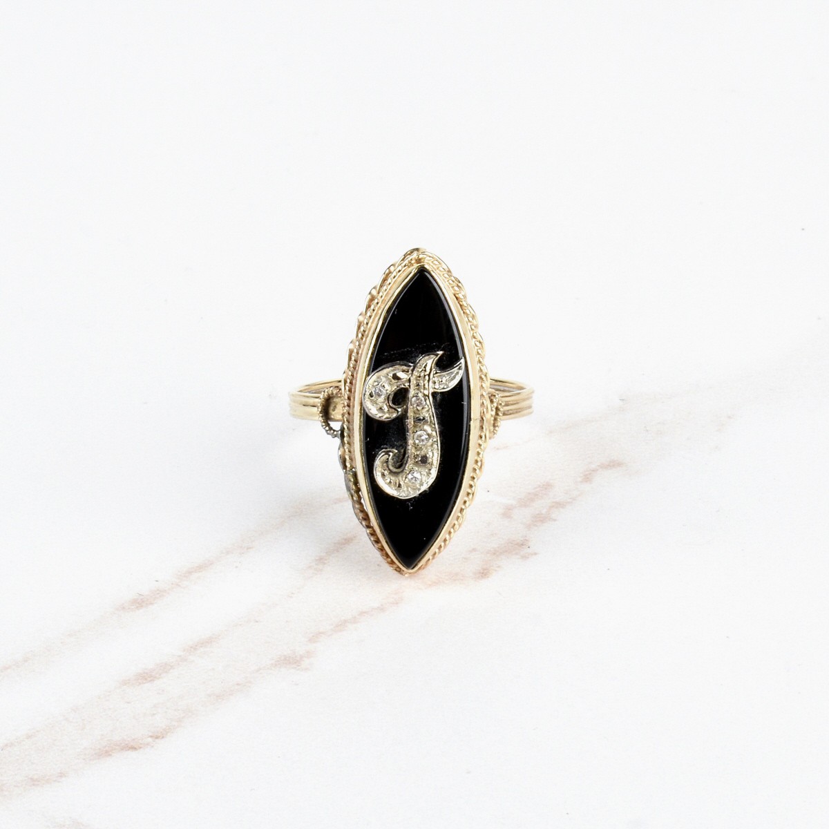 14K, Onyx and Diamond Ring