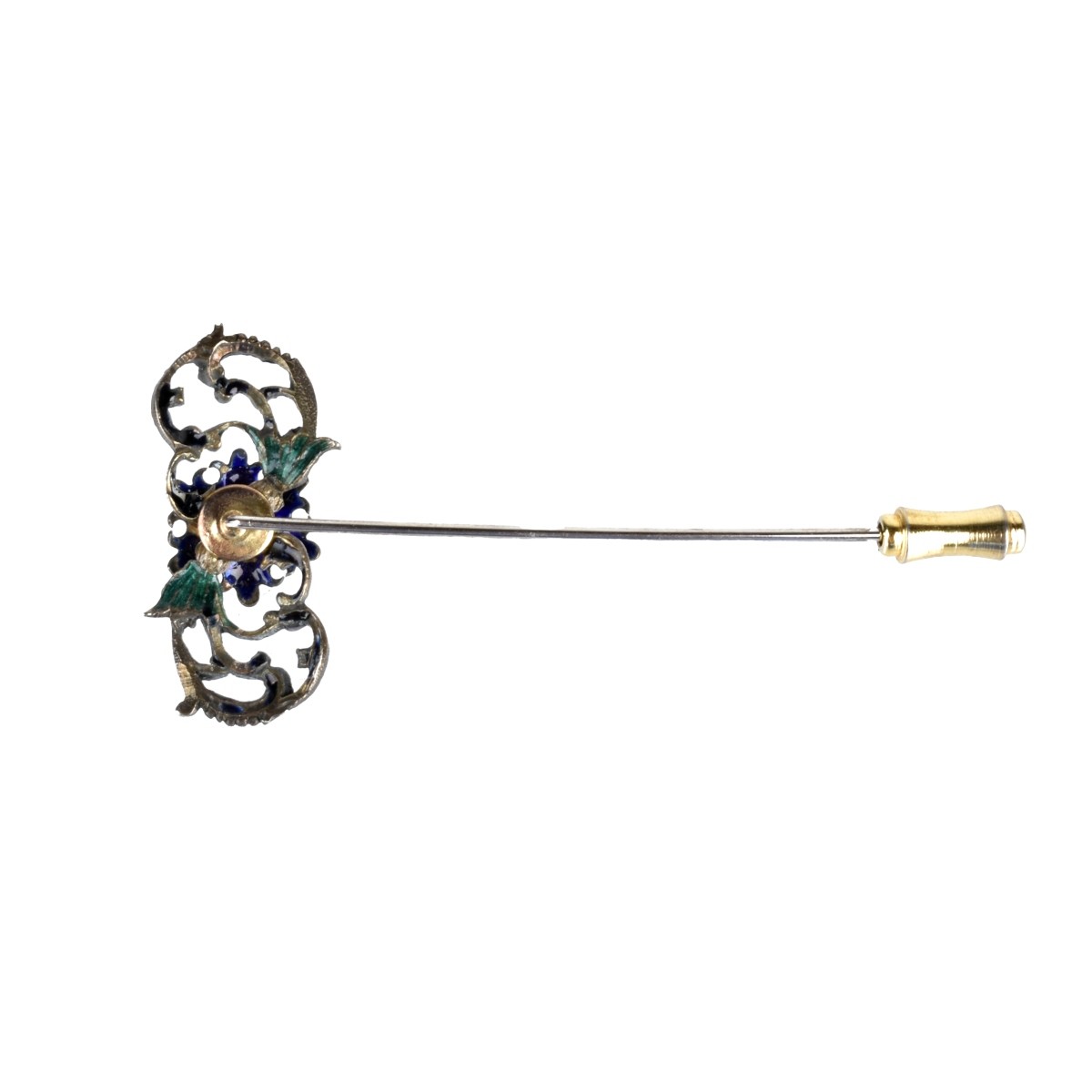 Gemstone, Enamel and Silver Stickpin