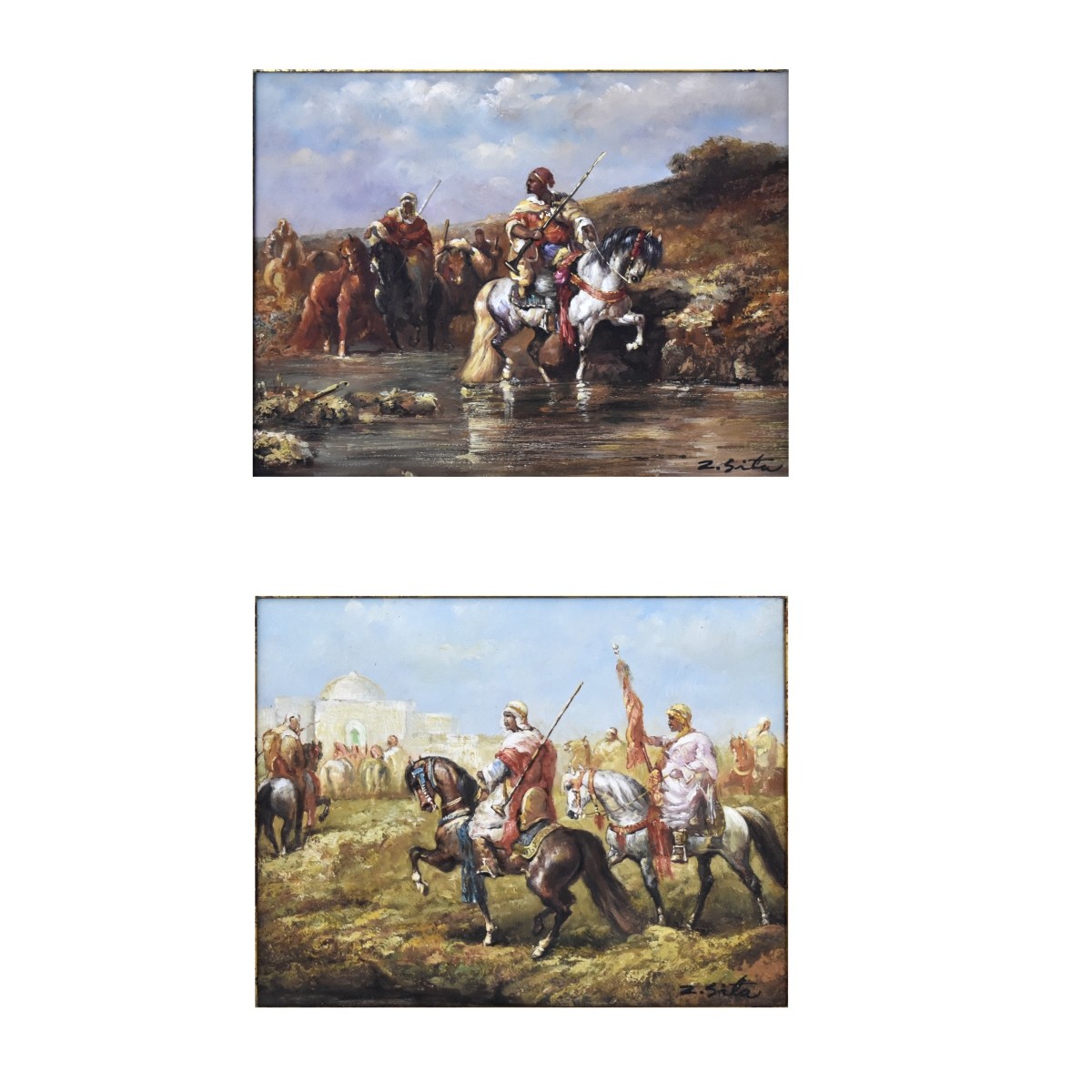 Pair of Modern Oil on Board Paintings