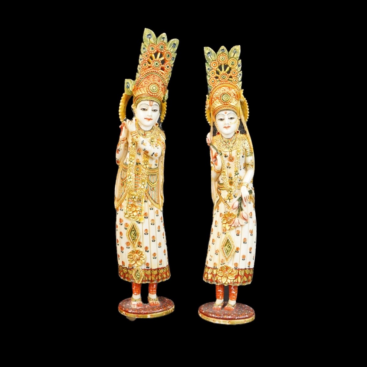 Pair Antique Indian Polychrome Figurines