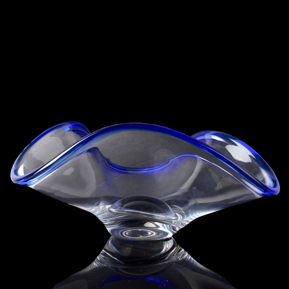 Rosenthal Clear Centerpiece Bowl with Blue Trim