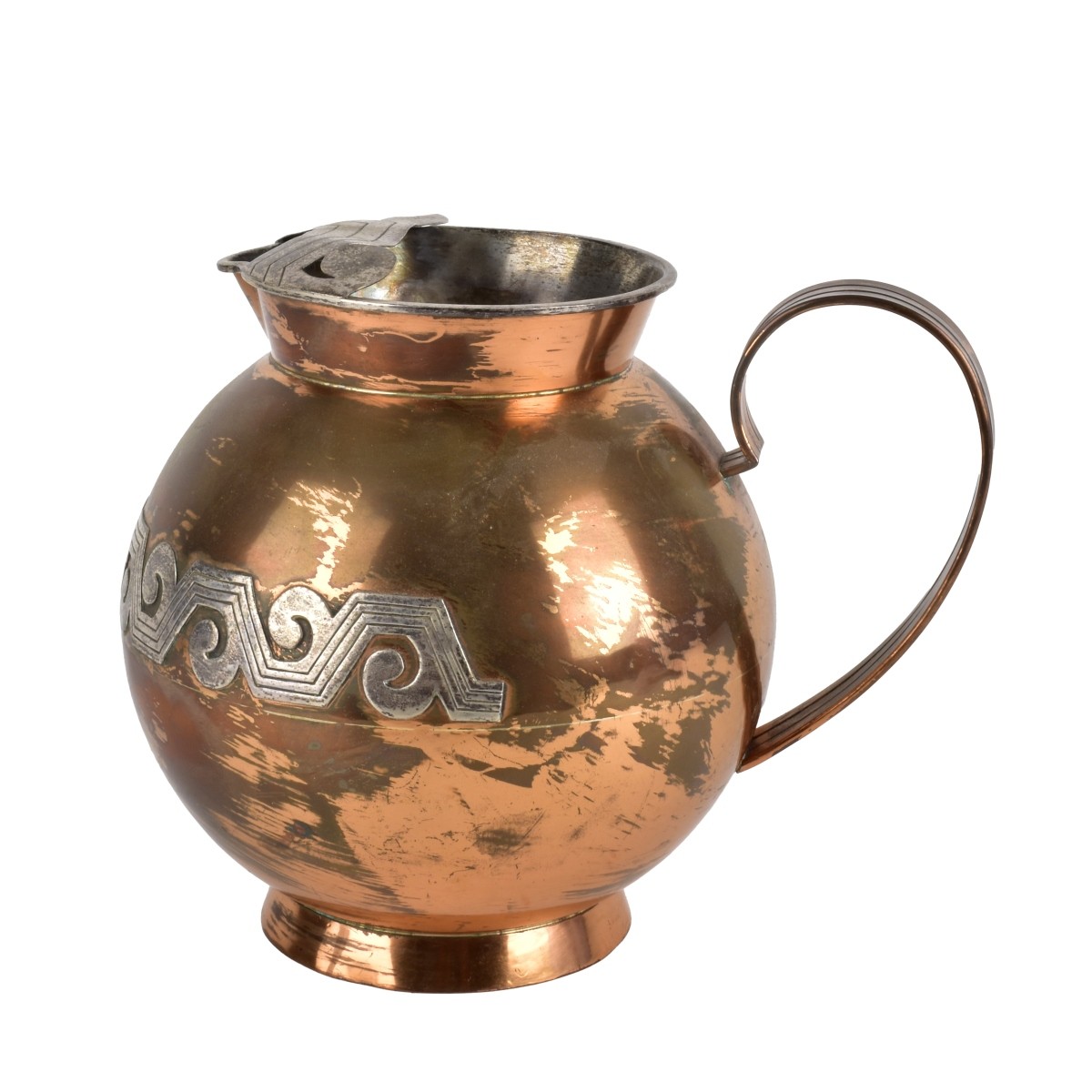 Vintage Taxco Copper and Sterling Water Pitcher