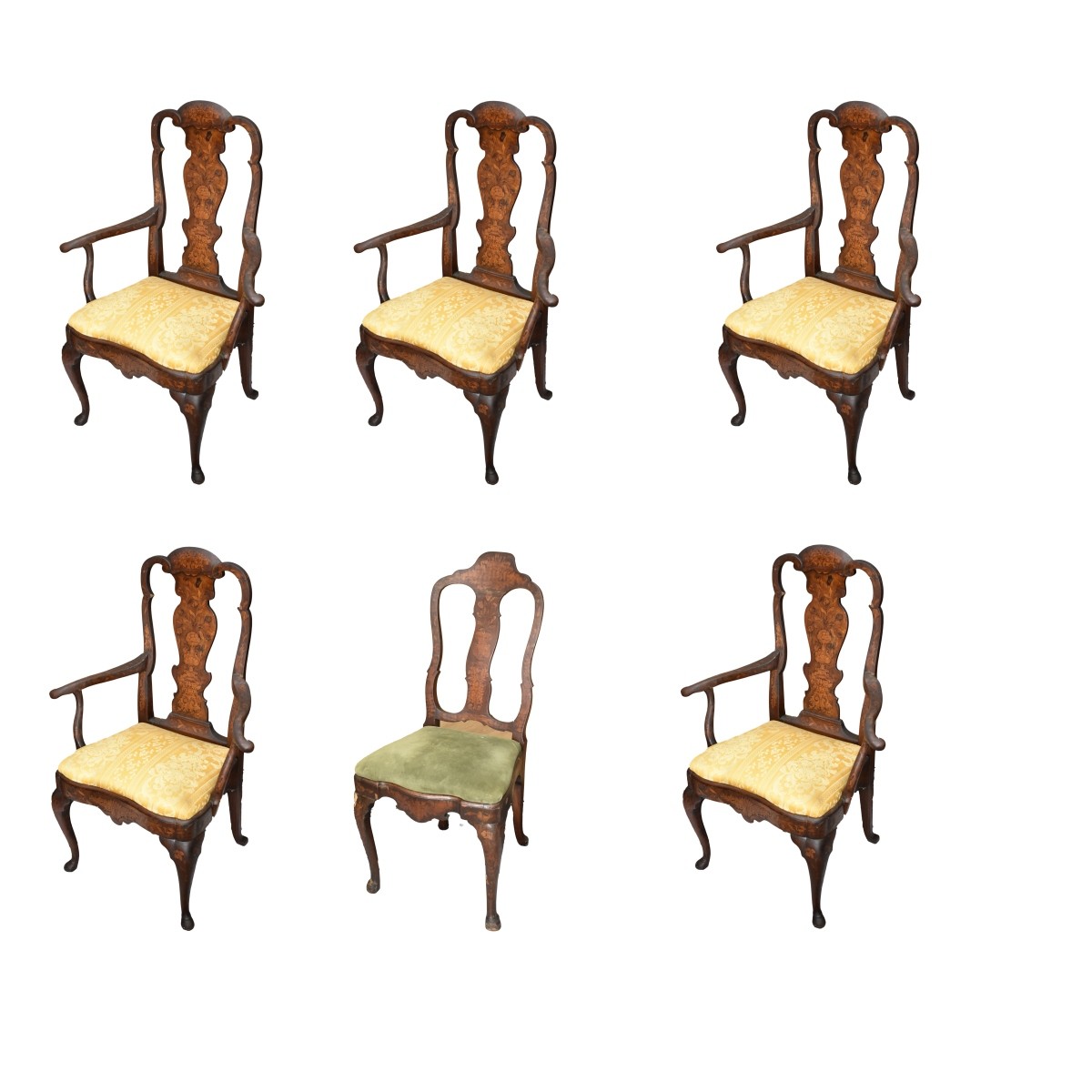 Antique Queen Anne Upholstered Dining Chairs