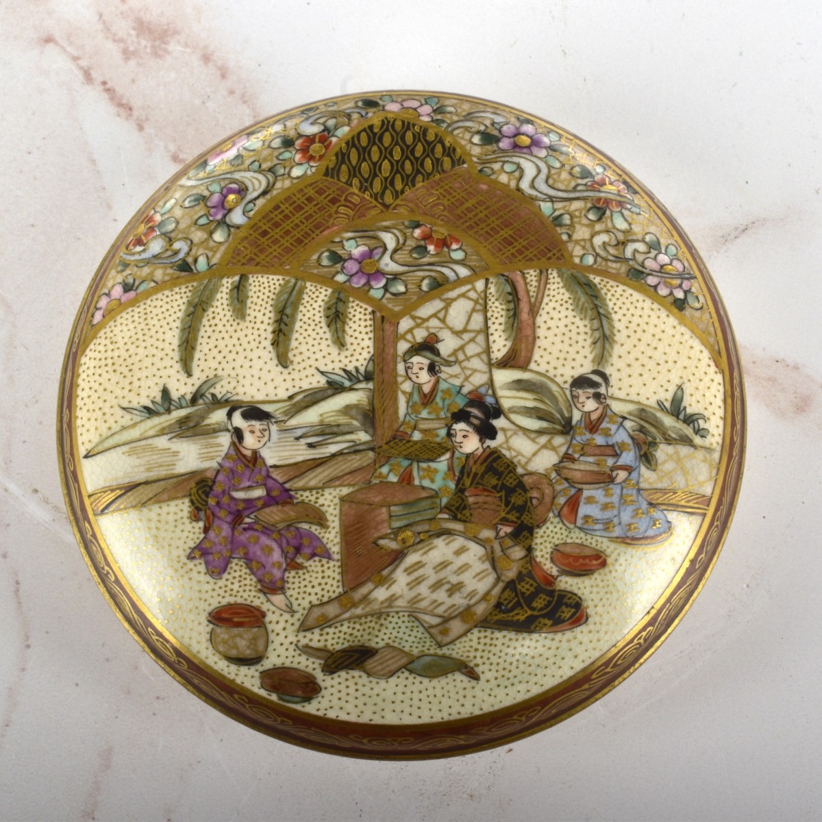 19th C. Japanese Satsuma Porcelain Covered Box