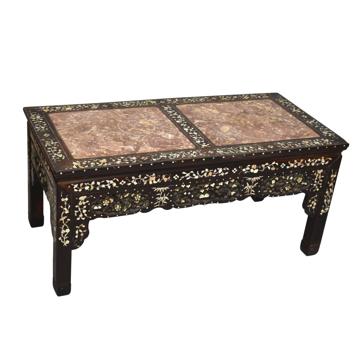 Antique Chinese MOP Inlaid Marble Top Coffee Table