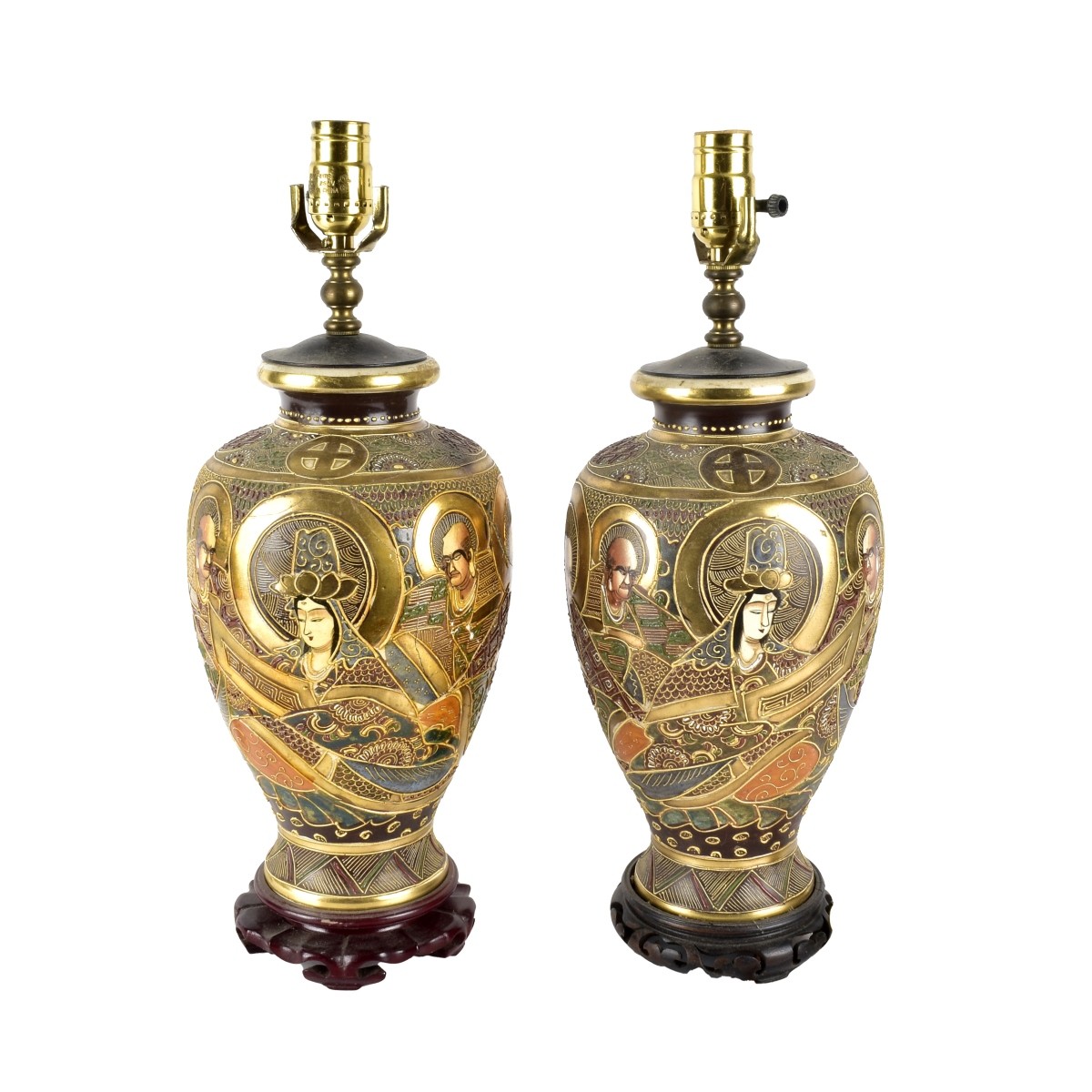 Pair of Antique Japanese Satsuma Lamps