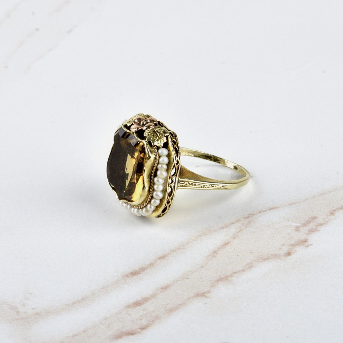 Citrine, Pearl and 14K Ring
