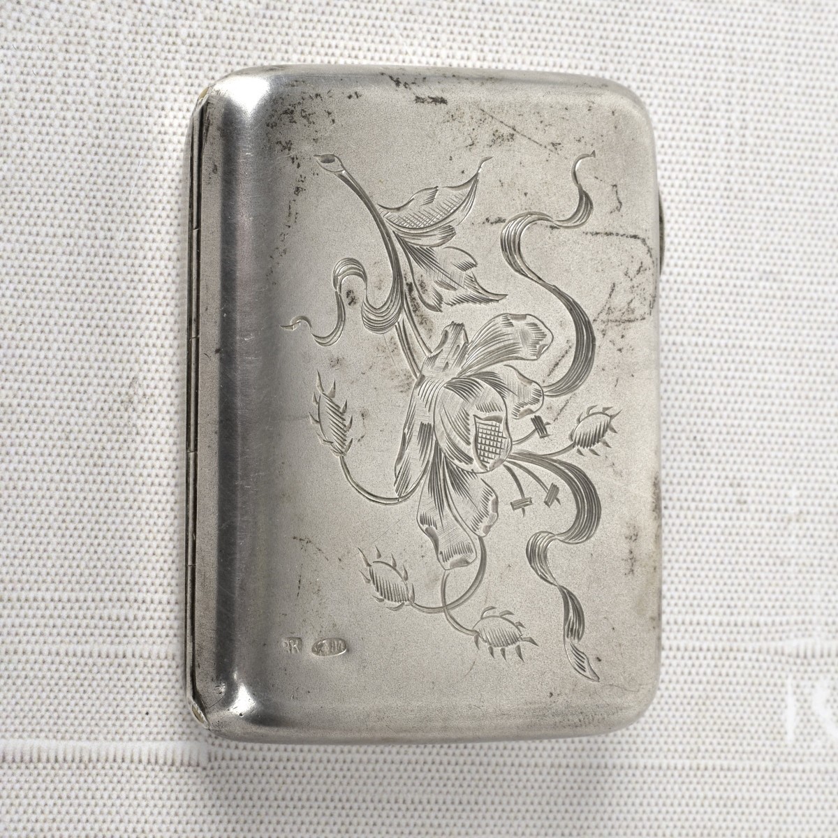 Antique Russian Etched Silver Coin Box