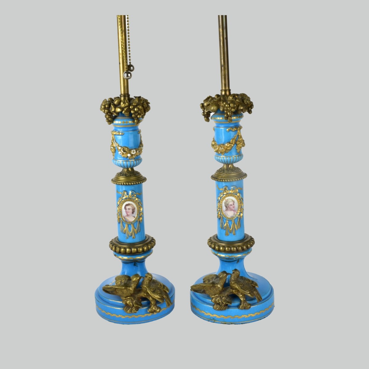 Pair of Sevres Porcelain & Bronze Lamps