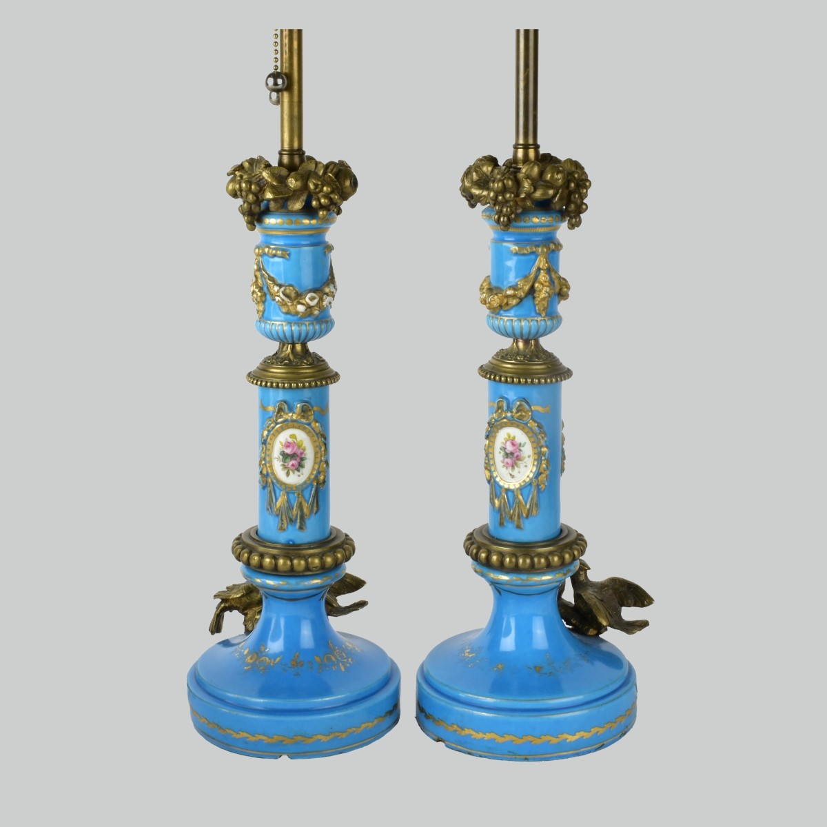 Pair of Sevres Porcelain & Bronze Lamps