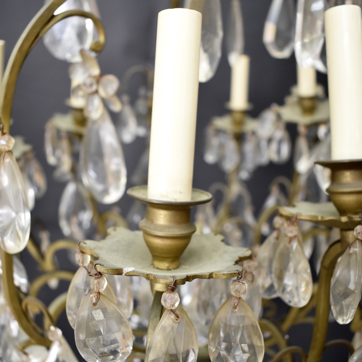 French Bronze and Crystal Chandelier