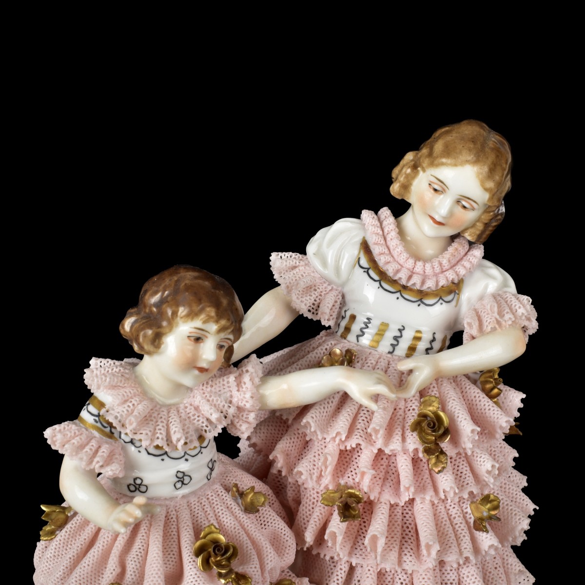 Four Dresden Lace Porcelain Figurines