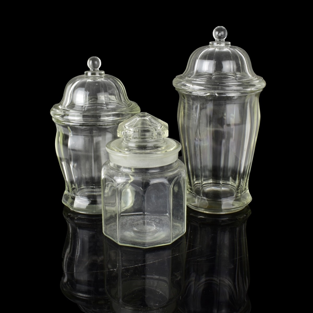 Seven Large Vintage Glass Apothecary Jars