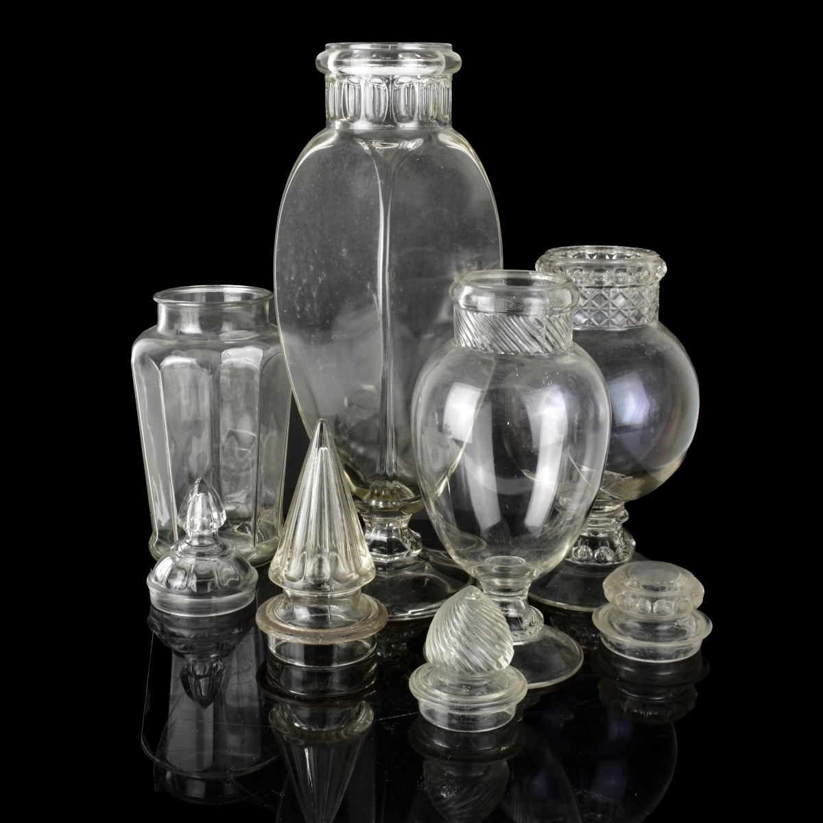 Seven Large Vintage Glass Apothecary Jars