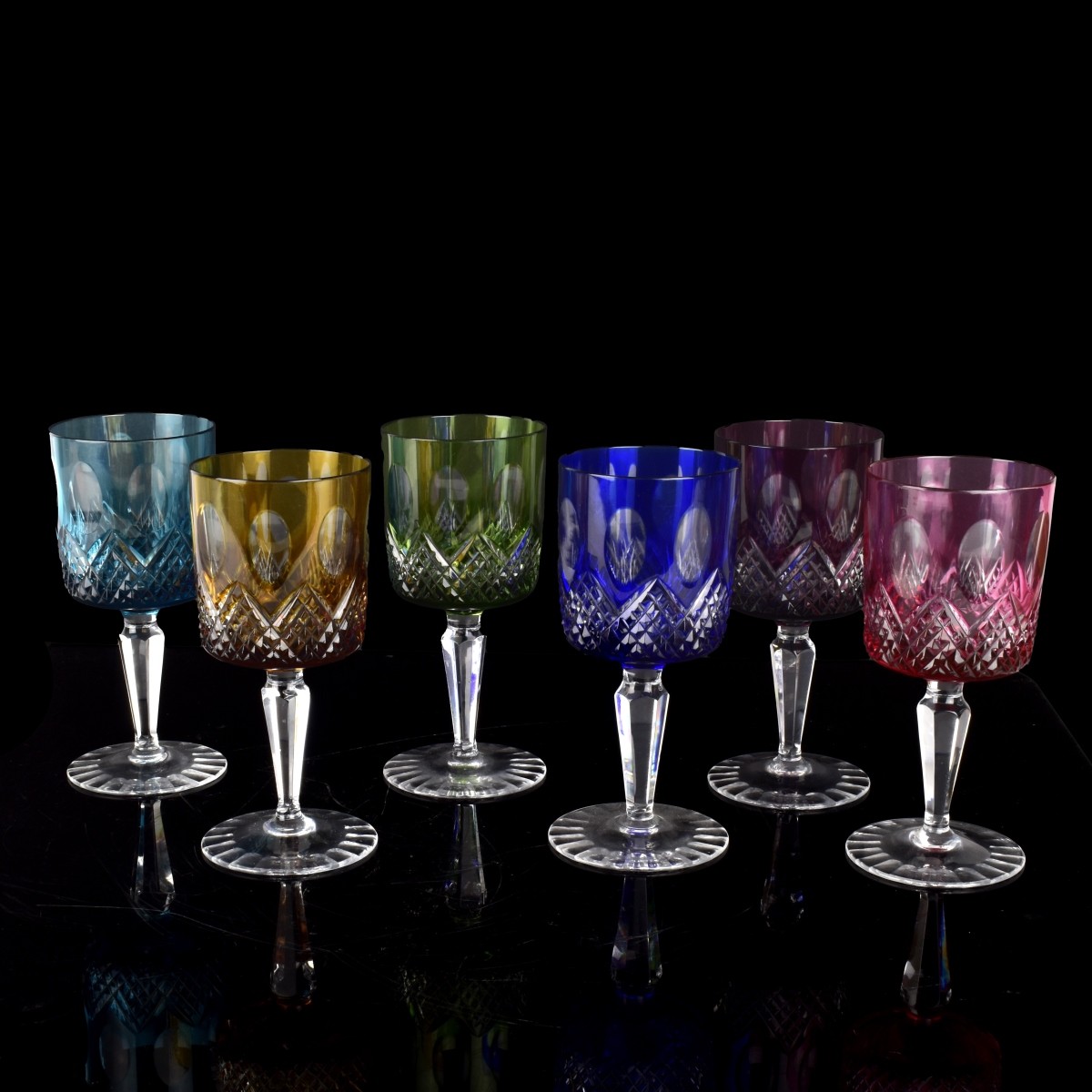 Six Vintage Ajka Glass Stemware