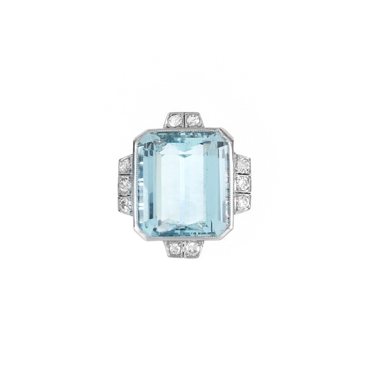 Aquamarine, Diamond and Platinum Ring