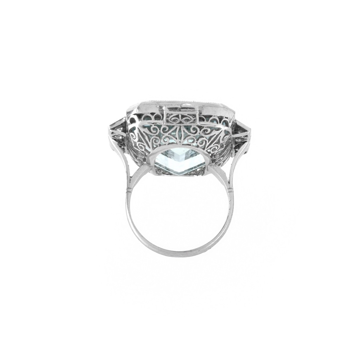 Aquamarine, Diamond and Platinum Ring