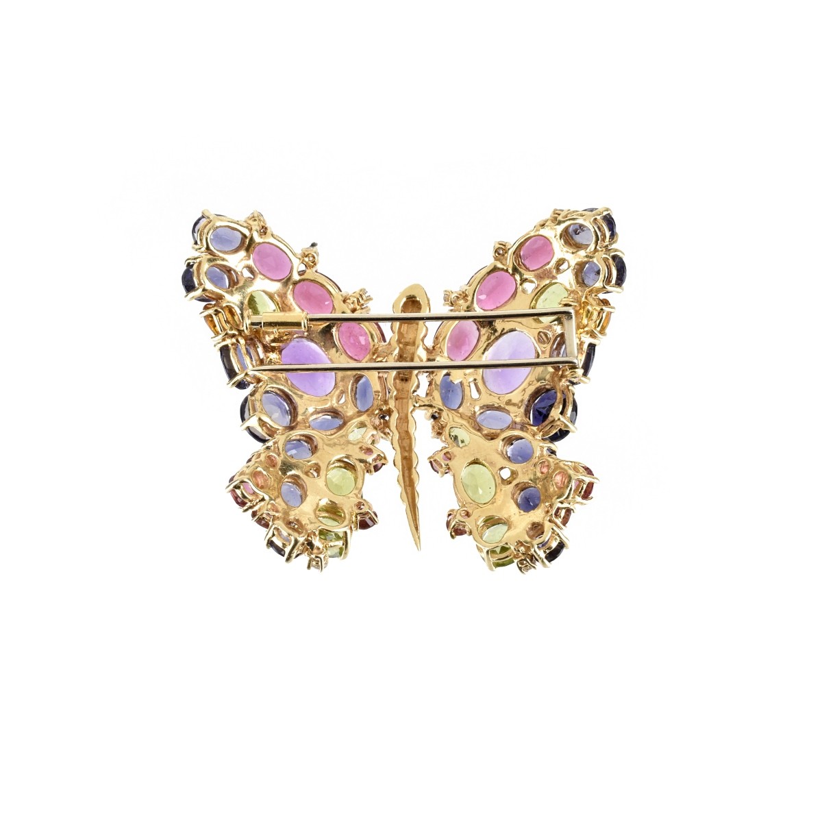 Gemstone, Diamond and 14K Brooch