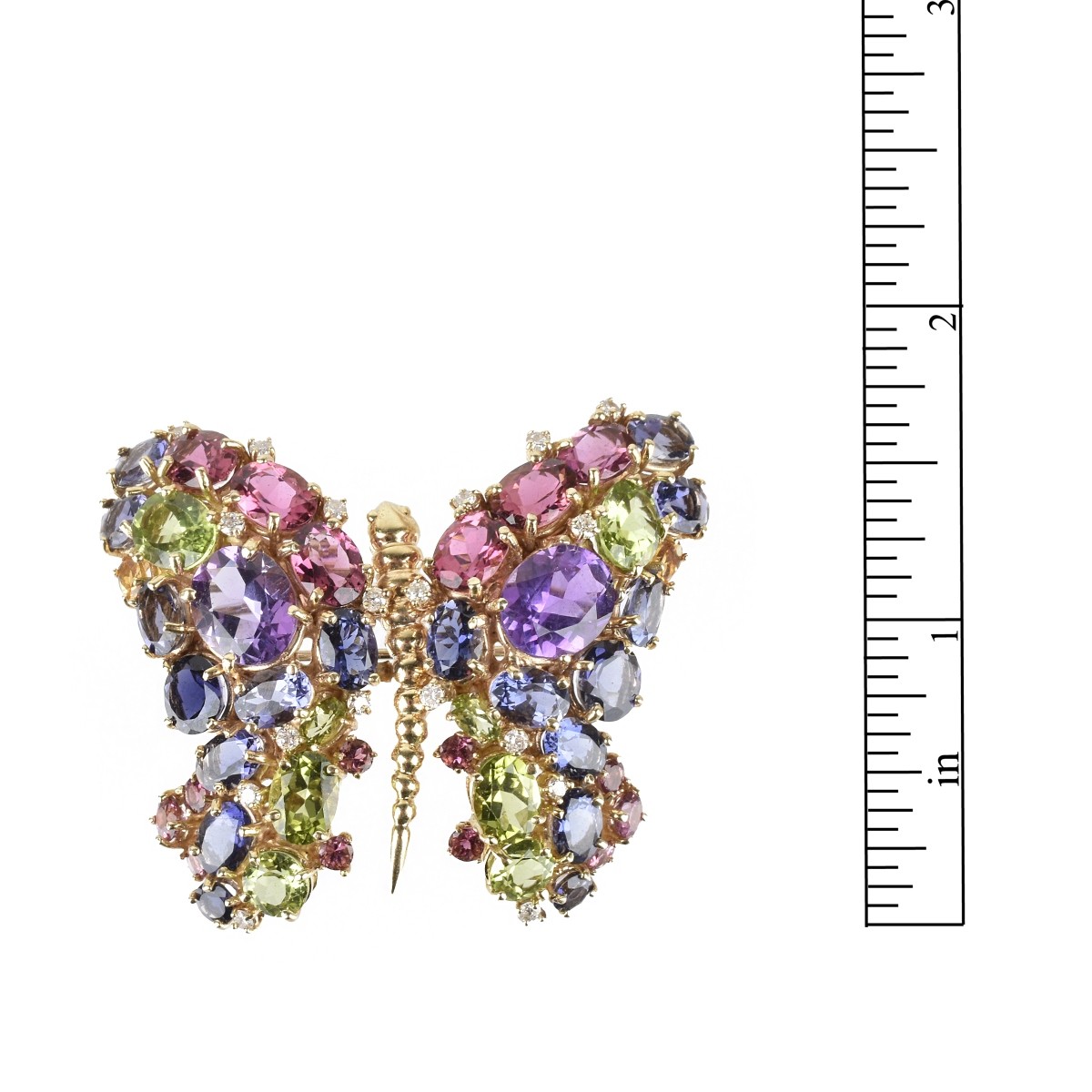 Gemstone, Diamond and 14K Brooch