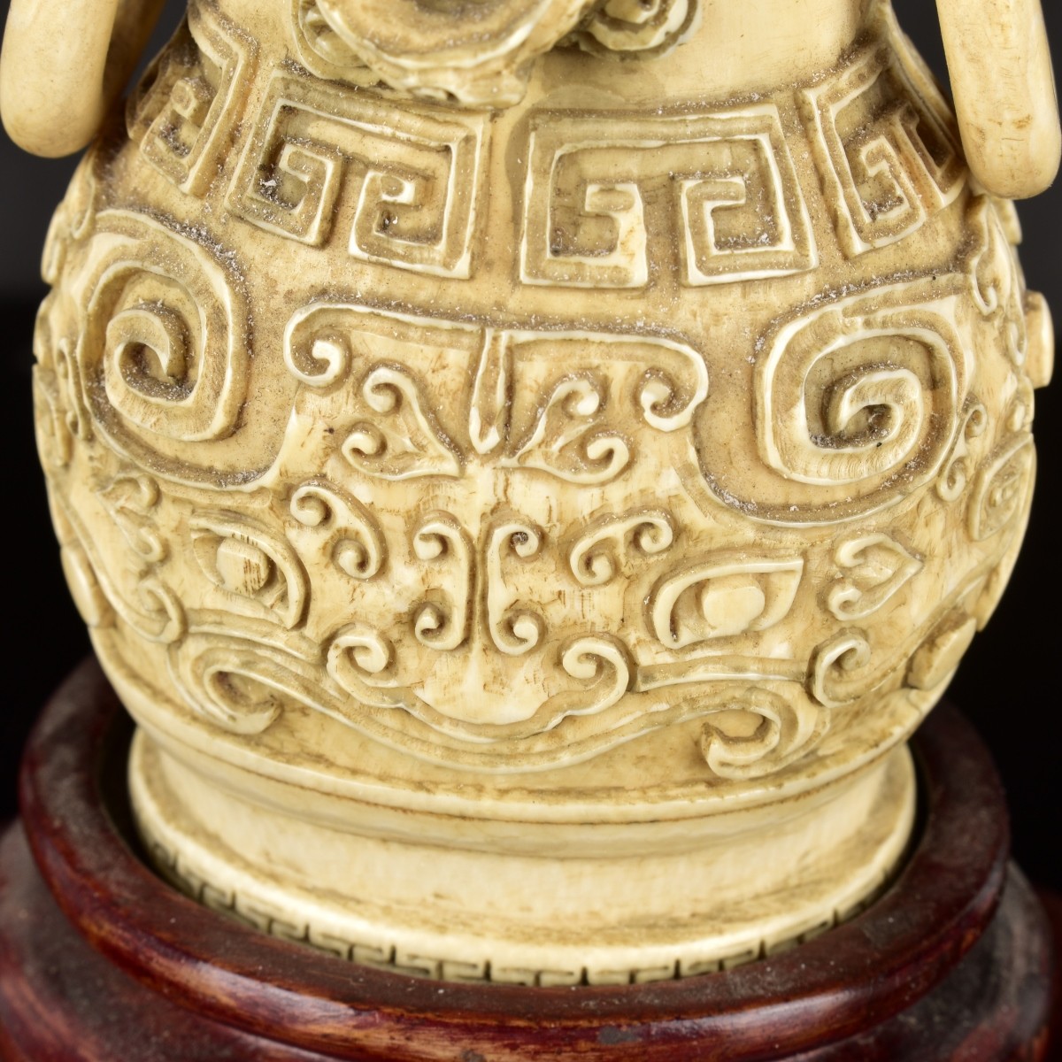 19th C. Chinese Deep Relief Carved Vase w/ Cover