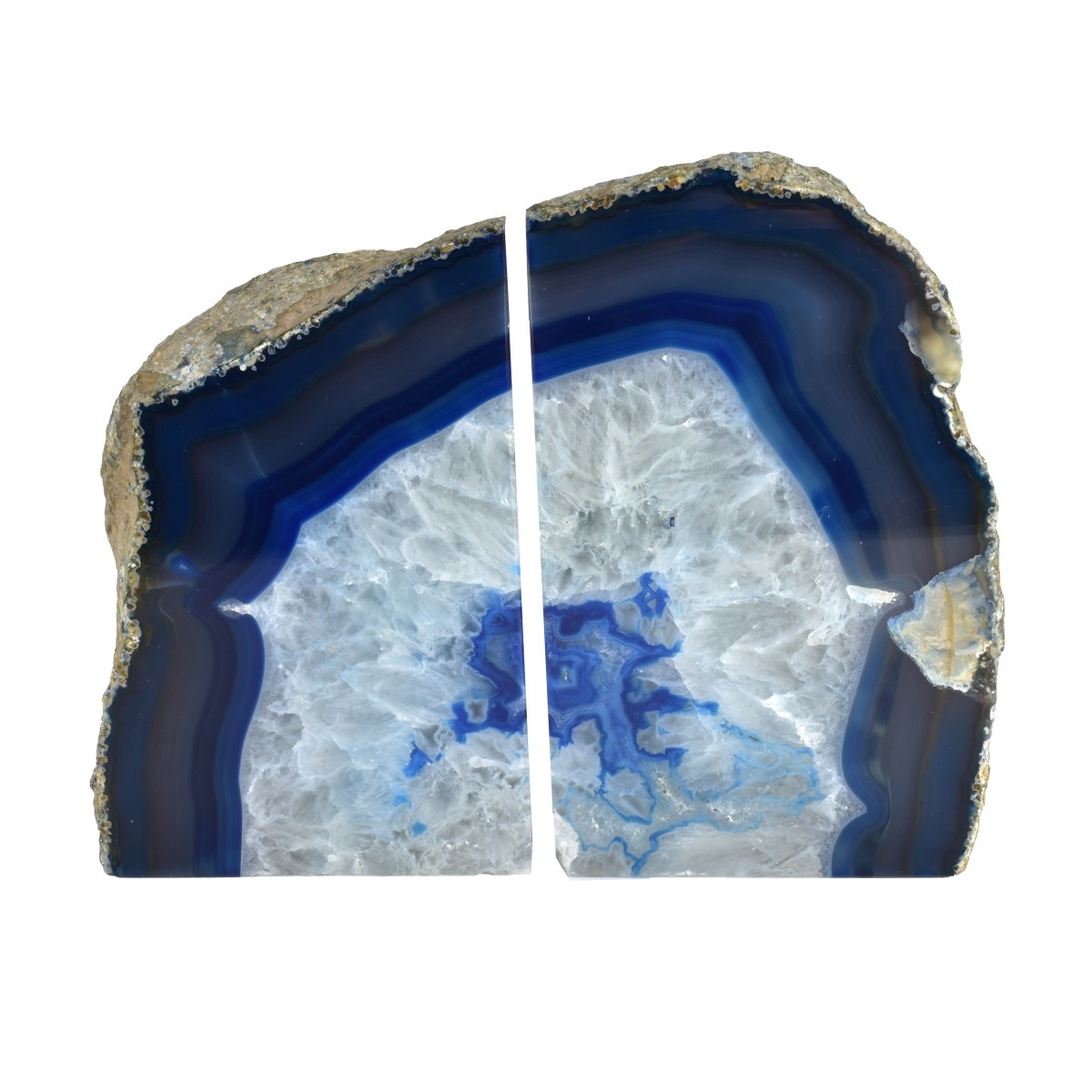 Pair of Geodes Blue Agate Bookends