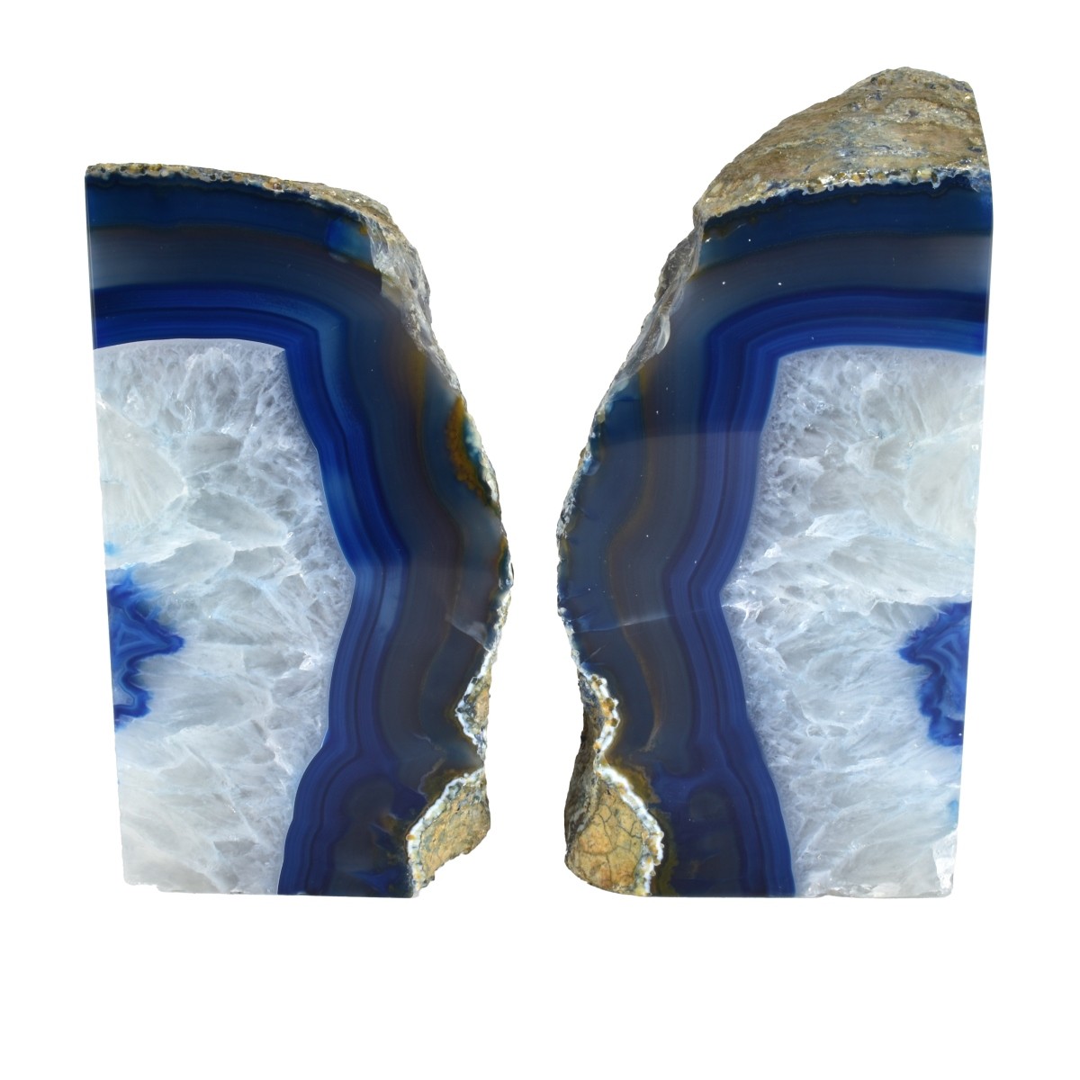 Pair of Geodes Blue Agate Bookends