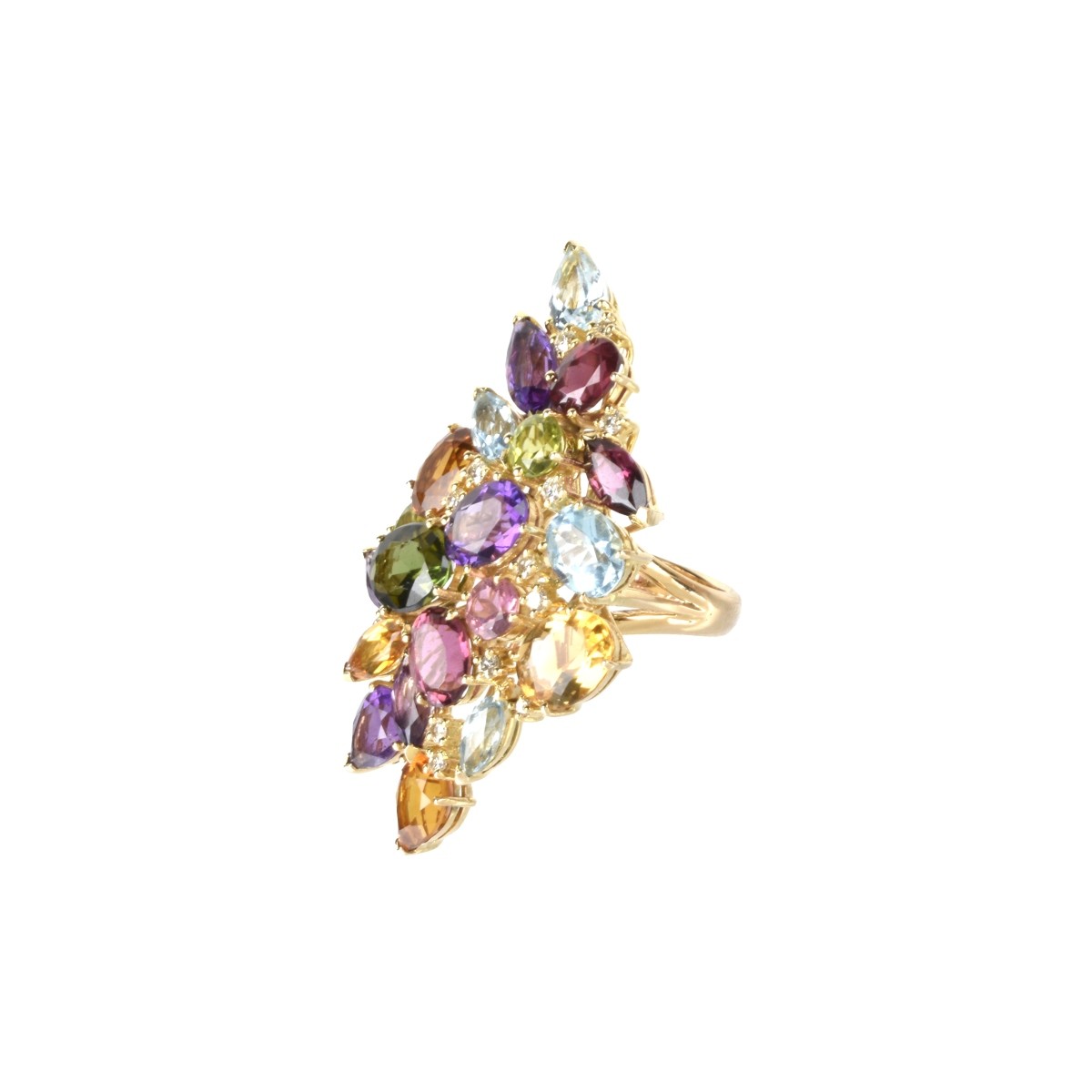 Gemstone, Diamond and 14K Ring