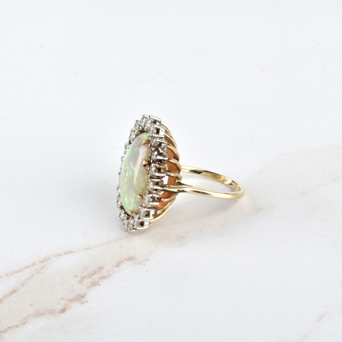 Opal, Diamond and 14K Ring